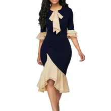 Модные женские платья летние сексуальные O галстук-бабочка узкие рукава до локтя Нерегулярные платья офисный женский Вечеринка платье плюс размер S-4XL