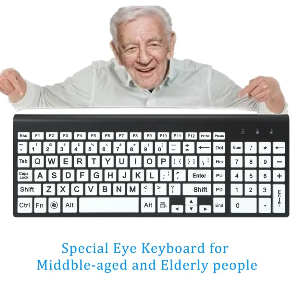 Идеально подходит для пожилых людей, людей с дефектами зрения 2,4G USB Беспроводная Бесшумная клавиатура с большим принтом и эргономичная расческа для беспроводной мыши