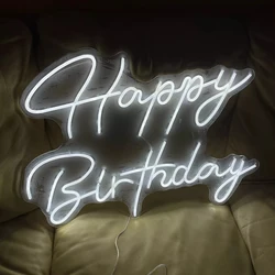 Panneau lumineux au néon avec lampe personnalisée pour joyeux anniversaire, luminaire décoratif mural avec lettres et Logo, idéal pour un Bar à la maison 