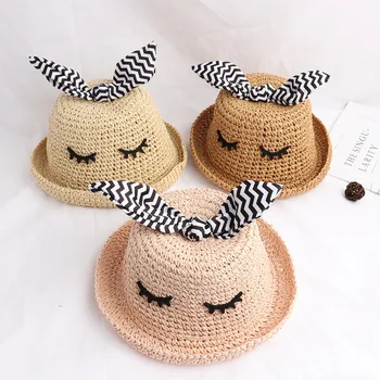 

Fashion Baby boy and girl hats Handmade children cartoon big eyes bow girl straw hat 2020 summer new kid sun hat fisherman caps