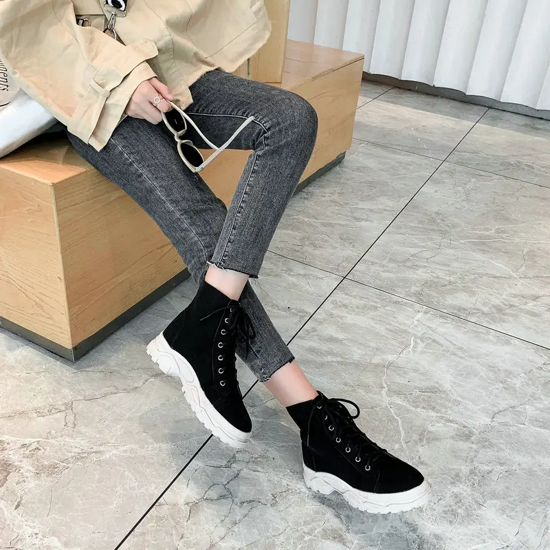 NEMAONE women flat platform ankle snow boots lace up Casual Shoes woman Winter warm Boots Female large size 34-43