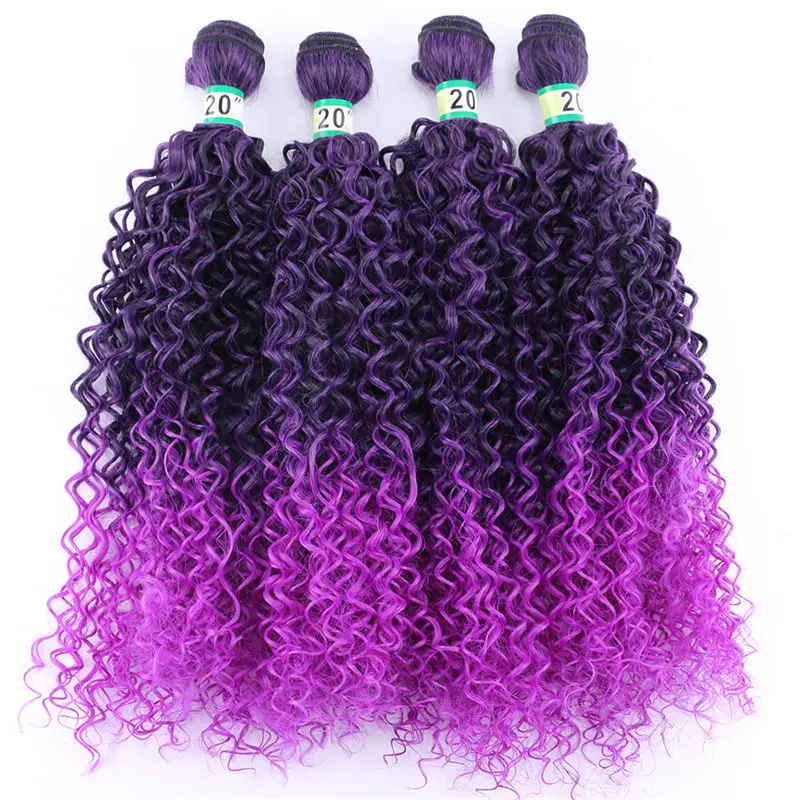 Цвет розовый 4 шт/шт афро кудрявые вьющиеся волосы плетение синтетические волосы наращивание волос Tissage Волокна Пучок Волос - Цвет: M1b-purple