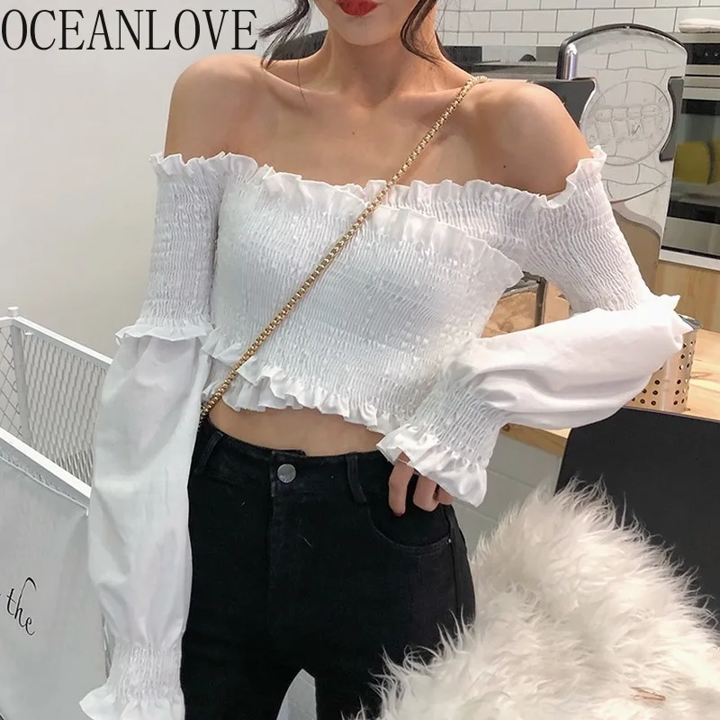 OCEANLOVE сексуальные топы с открытыми плечами одноцветные 2020 универсальные