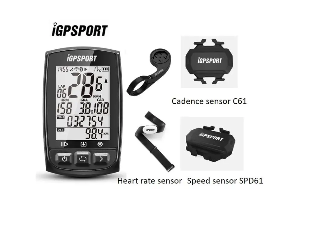 IGPSPORT Cycling Backlit Screen Stopwatch GPS Cycle Computer Black with Bracket