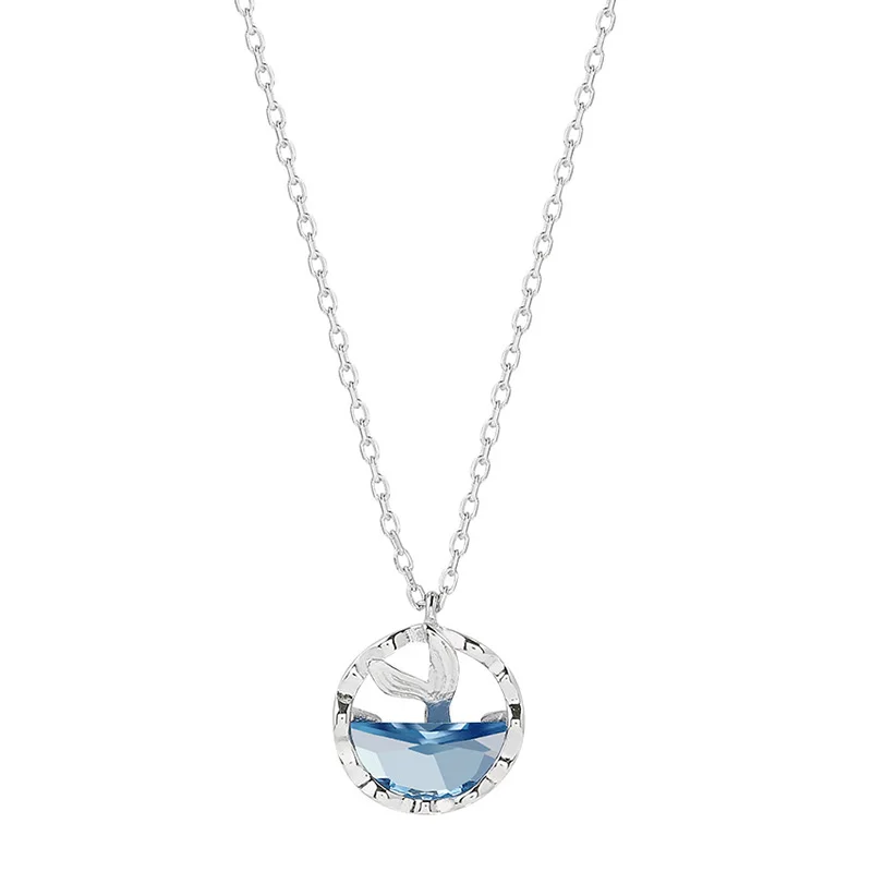 Ретро крошечное ожерелье с Китом синяя Океаническая рыба хвосты чокер Шарм хвост русалки кулон ожерелье s ювелирные изделия из серебра для женщин маленький подарок - Окраска металла: round necklace