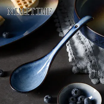 

NIMITIME 2PC Household Ceramic Nordic style Small Spoon Big Soup Spoon Rice Dinner Spoon Tableware