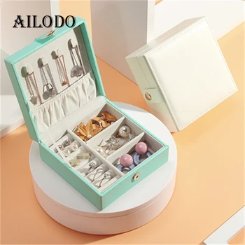 

Ailodo Women Korean Fashion Mini Jewelry Box Portable Necklaces Earrings Rings Jewelry Packaging Display Box Birthday Gift BX12