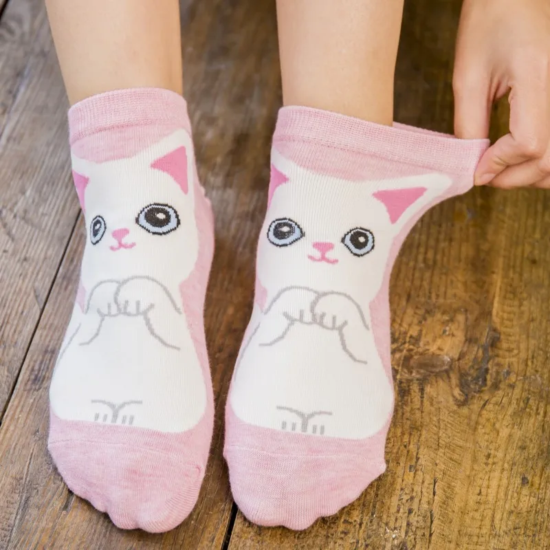5 пар, новые стильные женские носки летние тонкие женские короткие носки с милыми мультяшными ушками прямые носки для взрослых в японском стиле