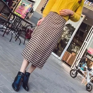 Heydress осенние клетчатые Женские повседневные длинные юбки женские модные прямые юбки с высокой талией женские винтажные юбки размера плюс - Цвет: KH