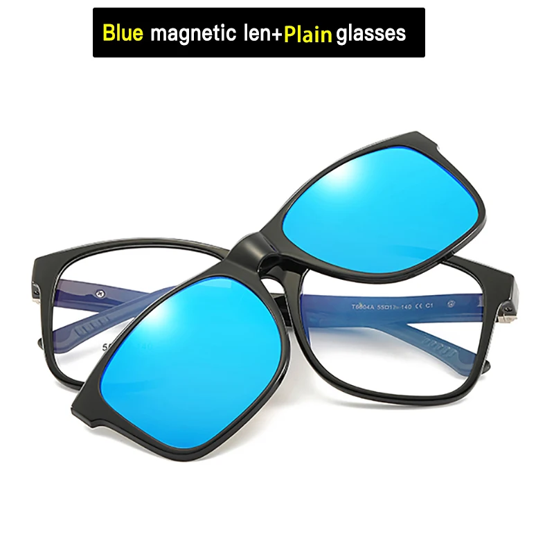Солнцезащитные очки с магнитным зажимом, поляризованные линзы, покрытие для близорукости, оптические очки по рецепту, очки для мужчин и женщин, близорукость, вождение - Цвет линз: Blue-Plain glasses