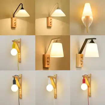 

Northern Europe Raw Wood Wall Lamp Originality Restaurant Hallway Balcony Bedroom Aisle Stairs Café Japanese Glass Wall Lamp