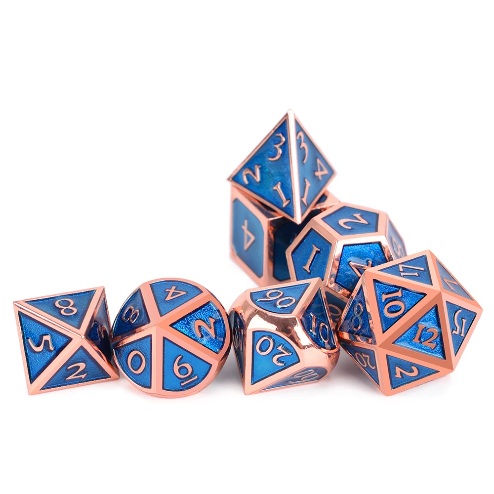 Goede Set van 7 Metalen Dobbelstenen met Zwarte Koord Dobbelstenen Zak voor Tafelblad RPGs D4 D6 D8 D10 D % D12 d20