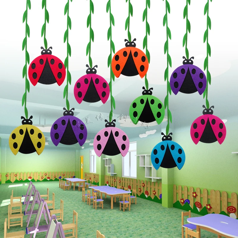 T-N Cartoon Beetle Hanger Nonwoven DIY Handmade Crafts Kids Handwork Cloth Forest Animal Felt Kindergarten Decor Wool Feutrine