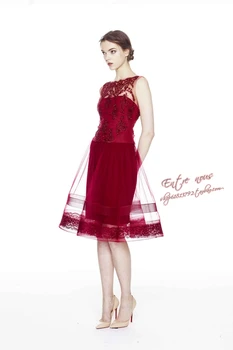 

appliques a-line 2018 sexy red lace beading knee-length formal gown custom special occasion short Prom gown bridesmaid dresses