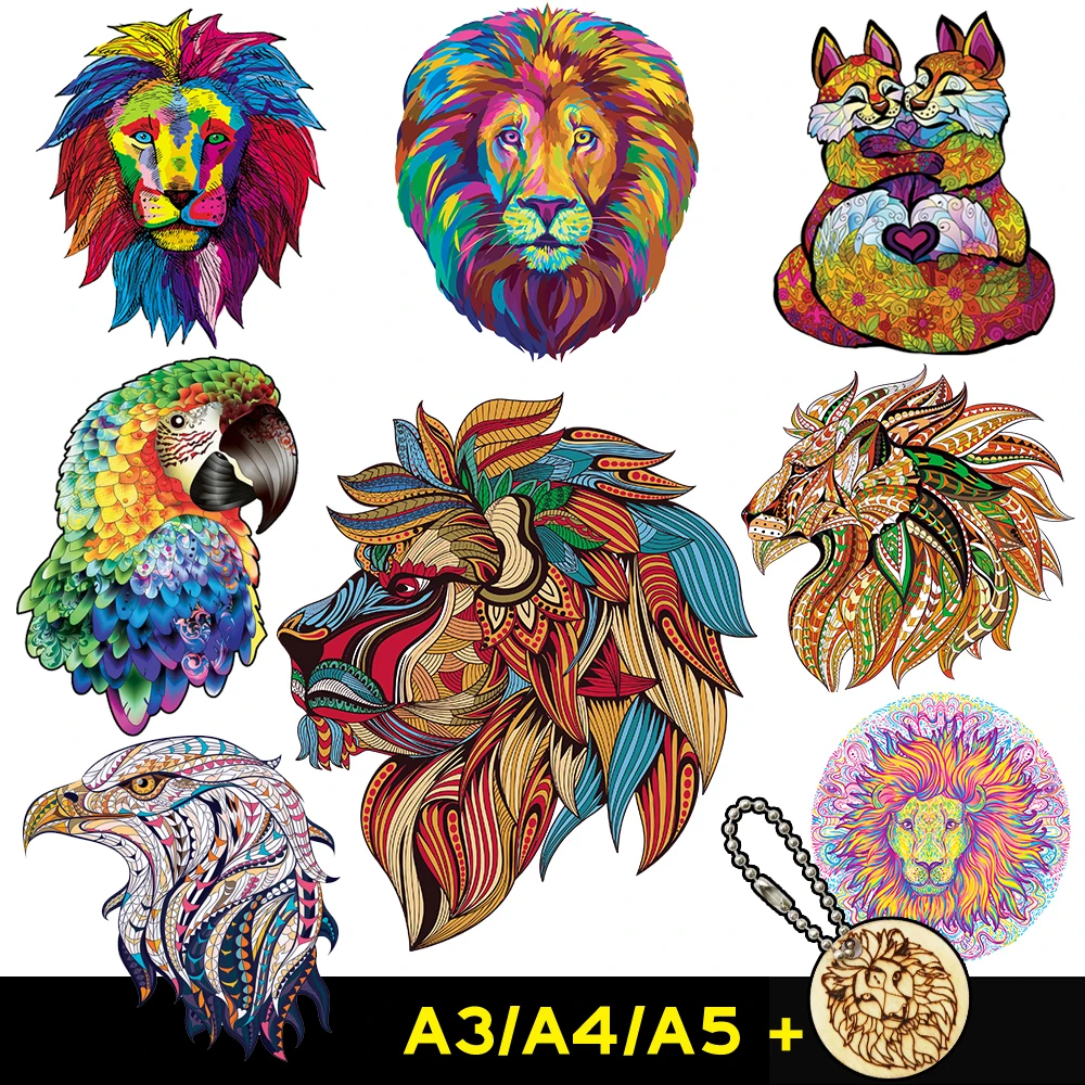 Lion Wooden Jigsaw Puzzles For Adults Unique Shape Jigsaw Pieces