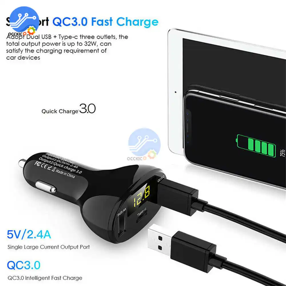 5V 2.4A двойной usb type C порт зарядное устройство адаптер QC3.0 Быстрая зарядка светодиодный цифровой дисплей с вольтметром для универсального мобильного телефона