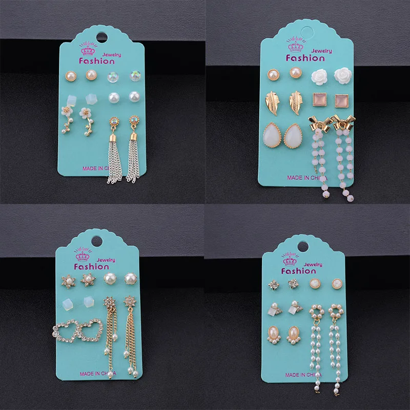 Классические очаровательные серьги-гвоздики в форме цветка, сердца, капли воды, в форме листа, набор золотых сережек на цепочке для женщин, женские подарки, ювелирные изделия