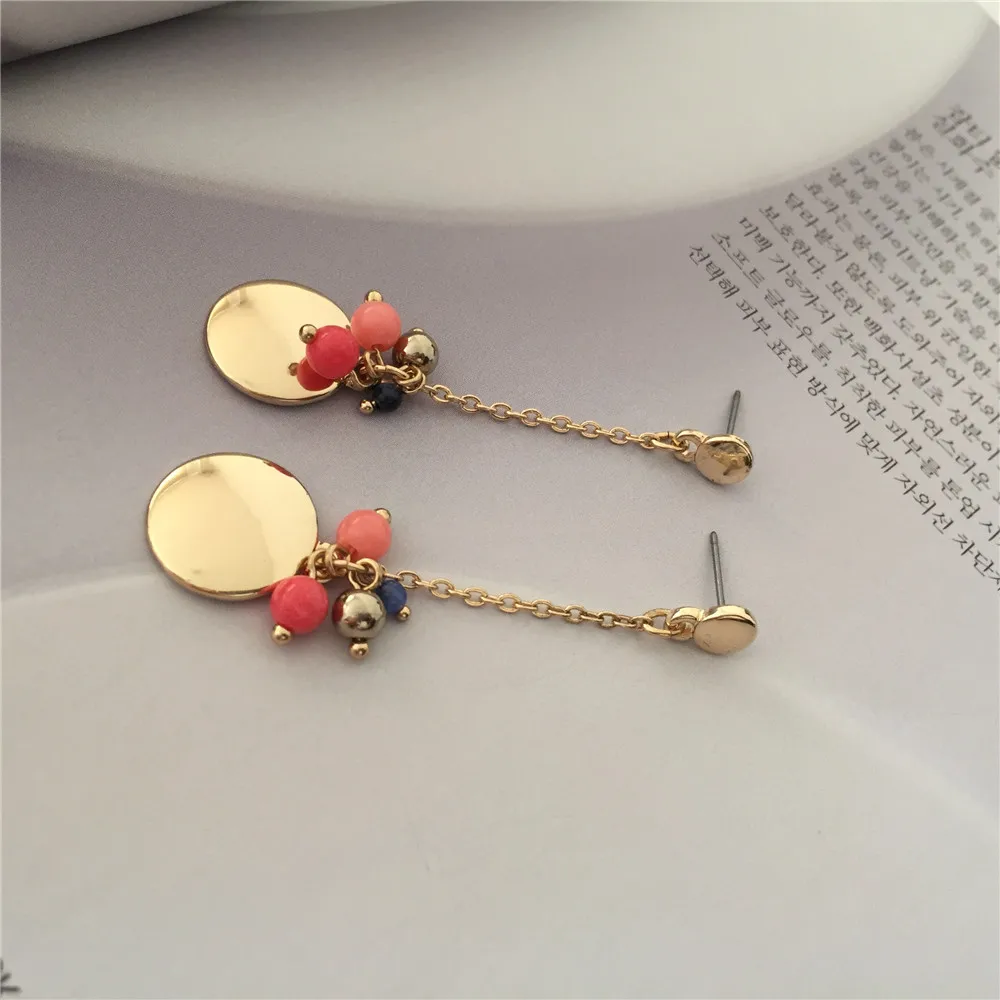 F/W новое поступление повседневные милые круглые Висячие серьги-капли с диском из бисера для женщин и девушек