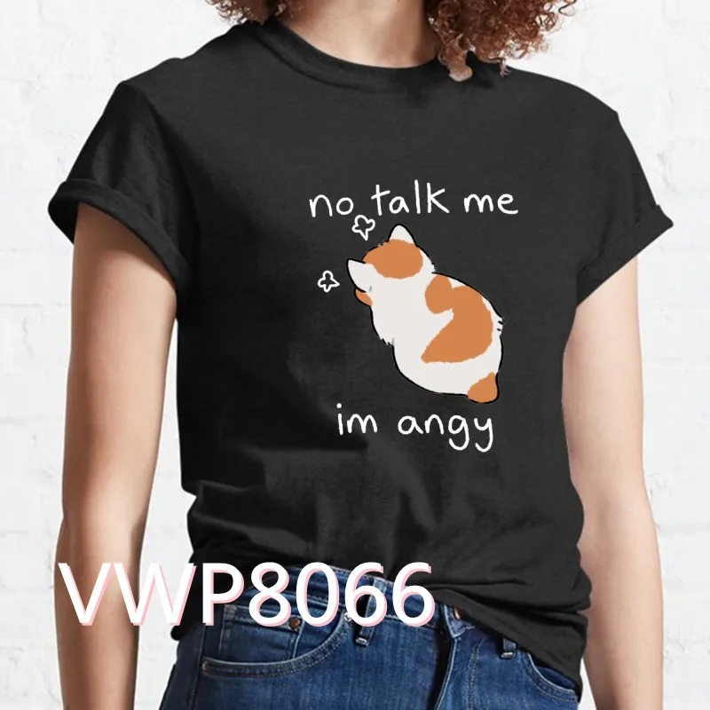 Футболка Kawaii Cat женская футболка с принтом No talk me im angy графические черные футболки