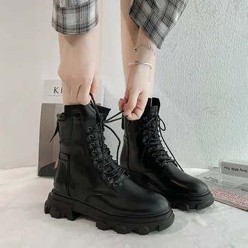 

boots women British style autumn 2020 new versatile lace up motorcycle boots thick heel short tube motorcycle boots trend