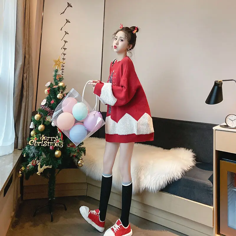 

Lazy wind red Christmas Korean sweater women's pullover 2020 spring and autumn new loose sweaters to wear