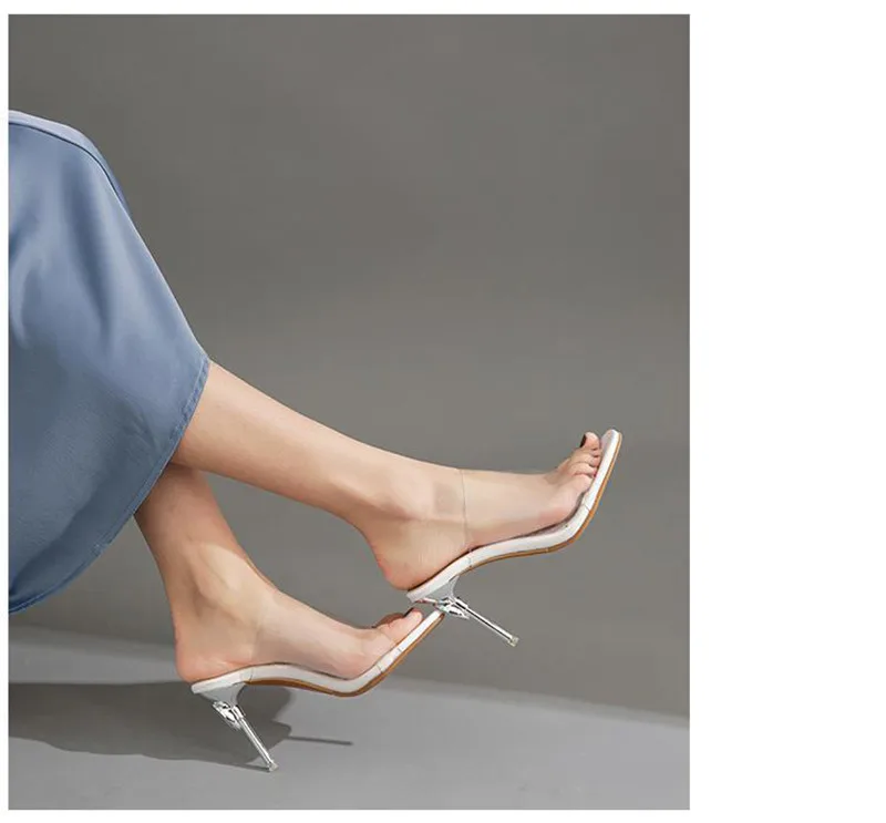 Crystal Transparent Women Slippers Peep Toe High-Heeled Slides Thin Small Heel Clear Shoes Woman Sexy Pointed Toe Summer Sandals (24)