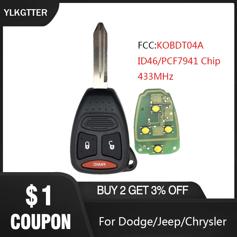 Пульт дистанционного управления YLKGTTER 433 МГц 2 + 1 кнопки для Jeep Grand Cherokee Chrysler 300 KOBDT04A