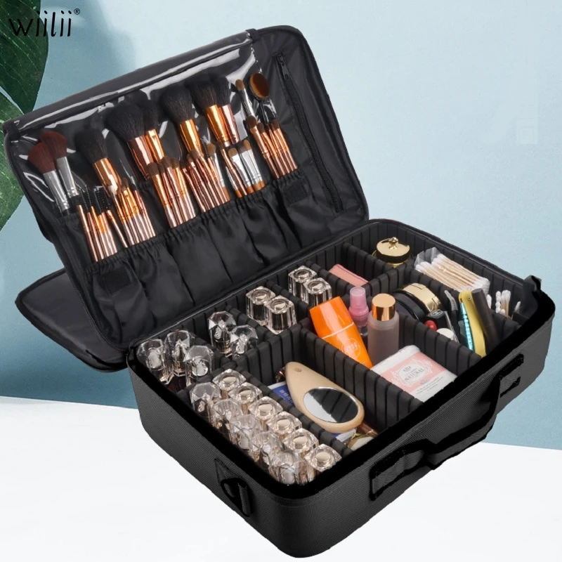 

High Quality Waterproof Cosmetic Case Professional Makeup Organizer Travel Large Capacity Storage Bag Suitcases for Makeup Brush