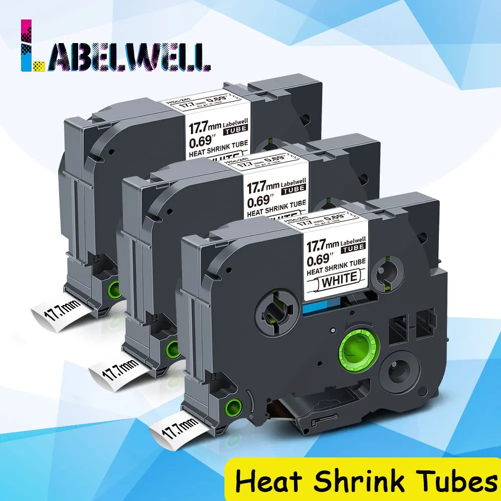 

Labelwell 3Pcs HSe-241 Compatible for Brother HSe241 HSe-641 18mm Heat Shrink Tubes Black on White for Brother P-Touch printer