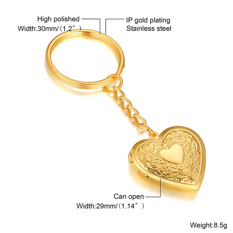 Vnox Photo Customized Key Chain, Stainless Steel Heart Charm Image