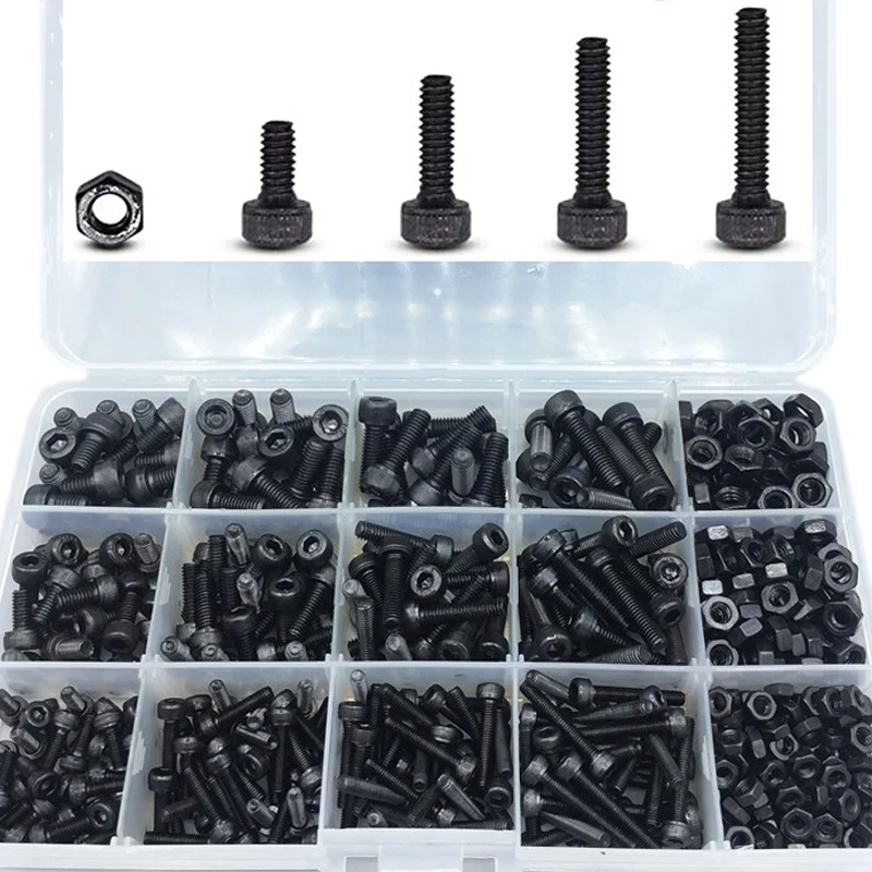 

BEAU-500 Pcs Grade 12.9 Black M3 M4 M5 Inner Hex Socket Head Cap Screws Assortment Set Kit