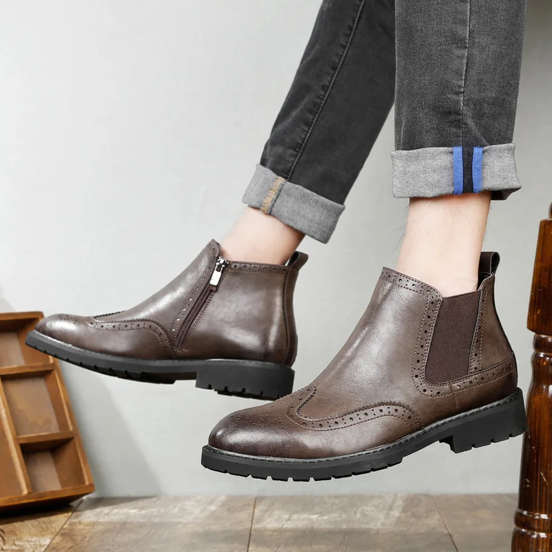 

2019 Autumn New Style Chelsea MEN'S Leather Boots Trend Retro Men's Boot Foot Covering Boots MEN'S SHOES