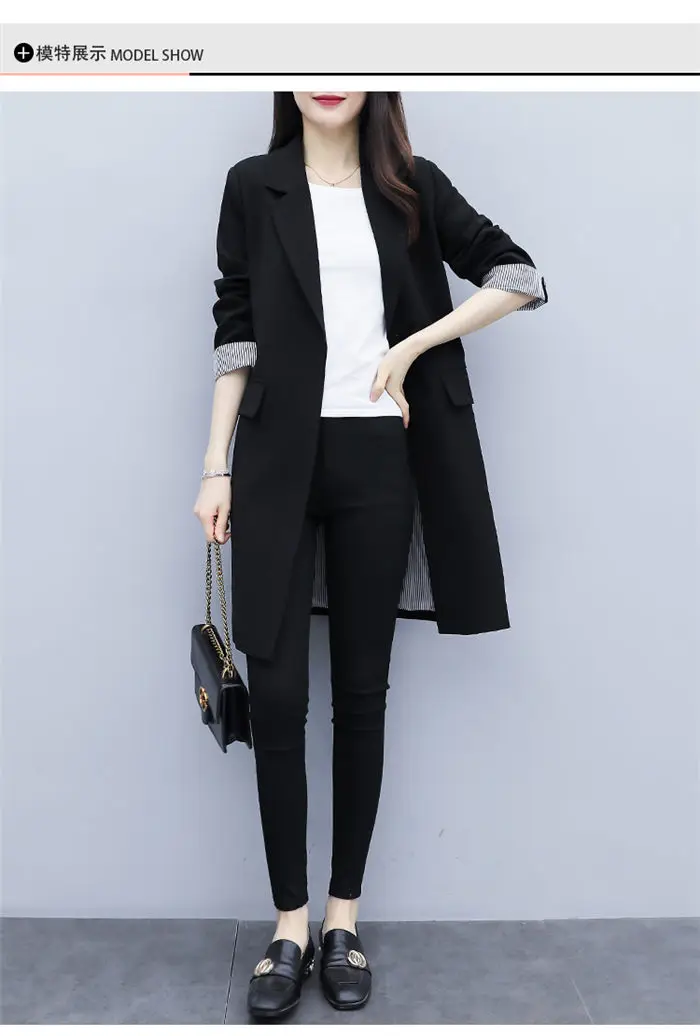 Chic Suit Jacket Women Long Section Slim Korean Version New Autumn Casual Loose Black Blazer Femme Windbreaker Coat f2240