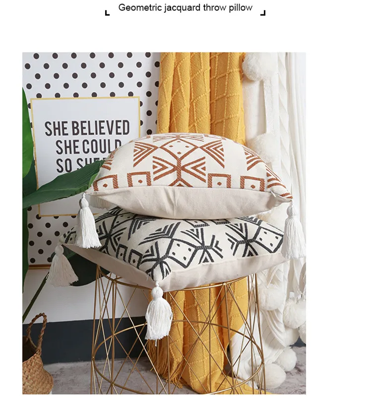Waliicorners Home Decor Geometric Tassels Cushion Cover 45x45cm 30x50cm Beige Black Cotton Jacquard Pillow Cover 9 H4a45c5e1f77d4e8f9ba8ca8d0695d52f3