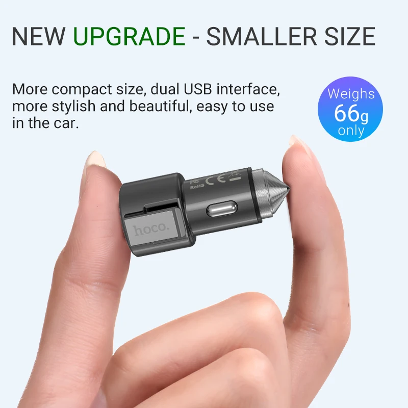 hoco автомобильный зарядный адаптер два USB 2.4A цинковый сплав молоток для стекла для iPhone Xiaomi Samsung нож для ремня для айфон самсунг ксяоми сяоми авто зарядка два юсб металлический зарядник в машину два юсби