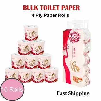 

10 Rolls Toilet Paper 4 Ply Wood Pulp Roll Paper Towel Tissues Home Toilet Roll Napkins