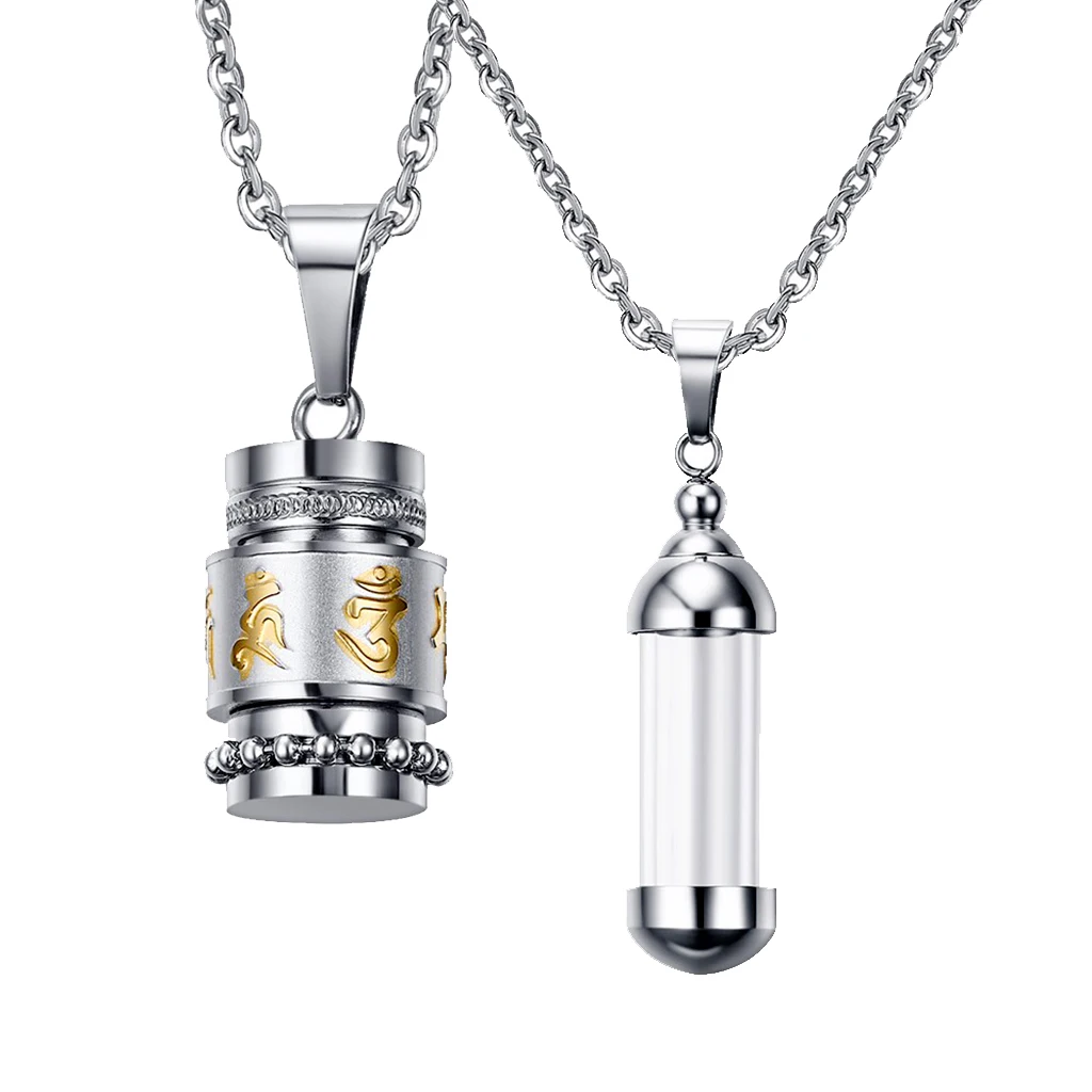 silver color Tone Stainless Steel Glass Tube Urn Bottle Keepsake Cremation Memorial Pendant Chain Necklace Fashion Jewelry