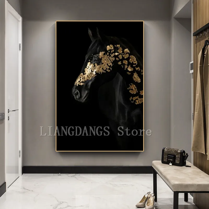 5D DIY Full Drill Diamond Painting Black And Gold Horse Creativity Mosaic Animal Embroidery Cross Stitch Art Home Decor | Дом и сад
