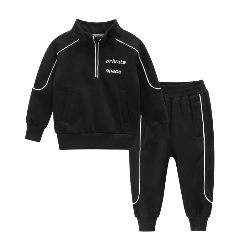Fashion New Style Toddler Children's Clothing Spring Baby Boys Girls Long Sleeve Black Tops Pants Sets Kid Sportswear Outfits | Детская