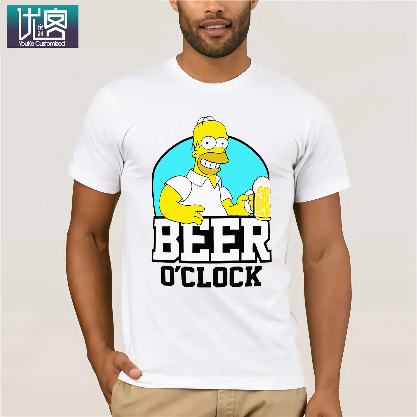 The Simpsons-BEER Clock-Homer Simpson, Мужская футболка, красные размеры, S-XXL, Забавные футболки, хлопковые топы, футболка, винтажный вырез лодочкой - Цвет: white