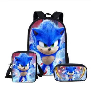 

Children Student Bookbags for Teenager Boys Kids Blue Sonic The Hedgehog Printed School Bags Backpack 3Pcs/set