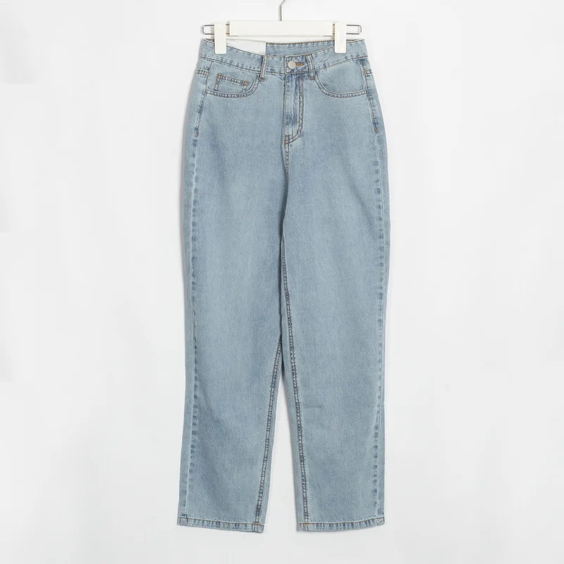 Light Blue Wixra Casual Women's Mom Denim Pants High Waist Pockets Jeans Basic Ankle Length Thin Trousers Summer Autumn Ladies Clothing - Color: Light Blue