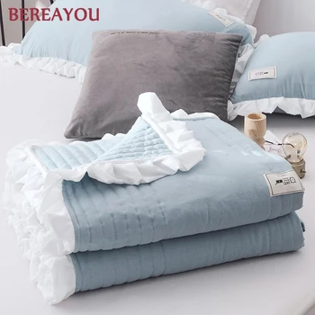 

2/3pcs Japanese Washed Cotton Bed Quilts Pillowcase Soft Summer Bedspread Solid Pastoral Bed Linen Queen Size Kids Bed Cover