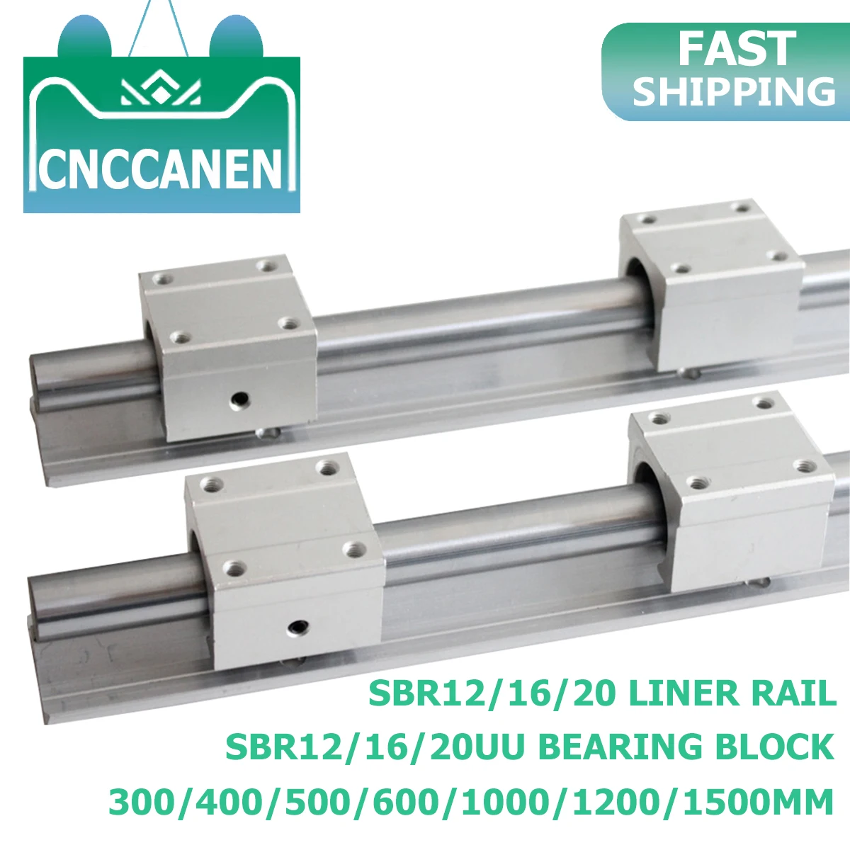 Rail de guidage linéaire, 2 pièces, SBR12/16/20 20mm, longueur 300-1500mm, Rail linéaire entièrement soutenu avec bloc de roulement linéaire SBR20UU CNC partie