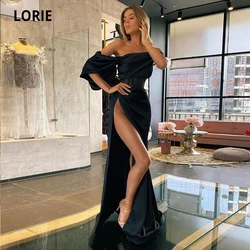 LORIE Dubai Evening Dress Simple One Short Sleeve High Side Split Black Mermaid Sexy Arabic Long Prom Gown Celebrity Party Dress