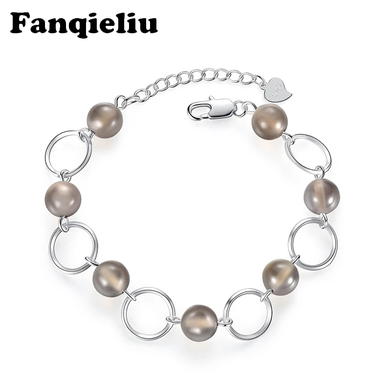 Женский браслет с бусинами Fanqieliu из стерлингового серебра 925 пробы круглыми
