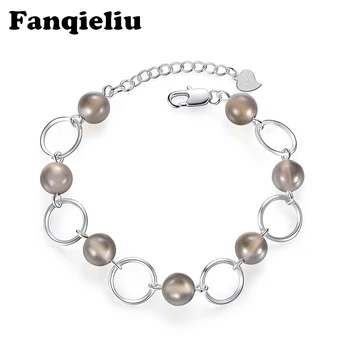 

Fanqieliu Opal Beads Link Silver Circle Charm Bracelets For Women Sterling 925 Silver Bangles Extend Bracelet Woman FQL20333