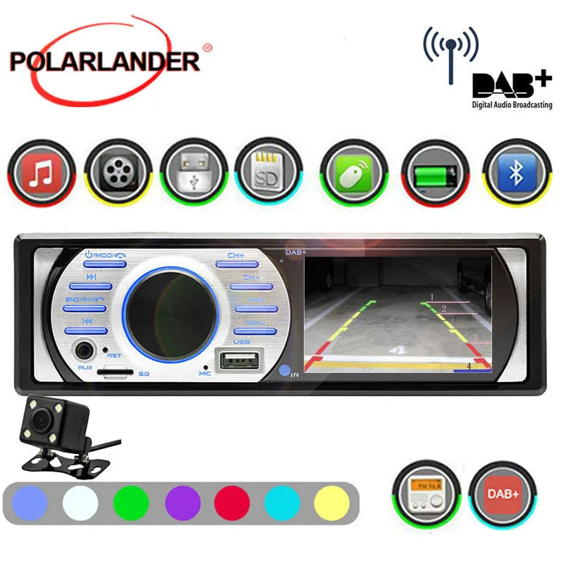 3/" HD 1 Din Car DAB Camera Radio Stereo FM AM WMA Bluetooth In-Dash MP5 Player