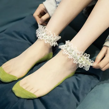 

Lei silk socks children summer transparent glass silk thin lace socks Korean version tide fairy boat socks