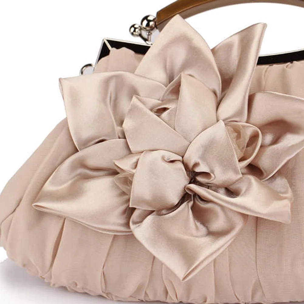 Women's Flower Prom Party Evening Handbag Clutch Bag Wedding Satin Package-OPK